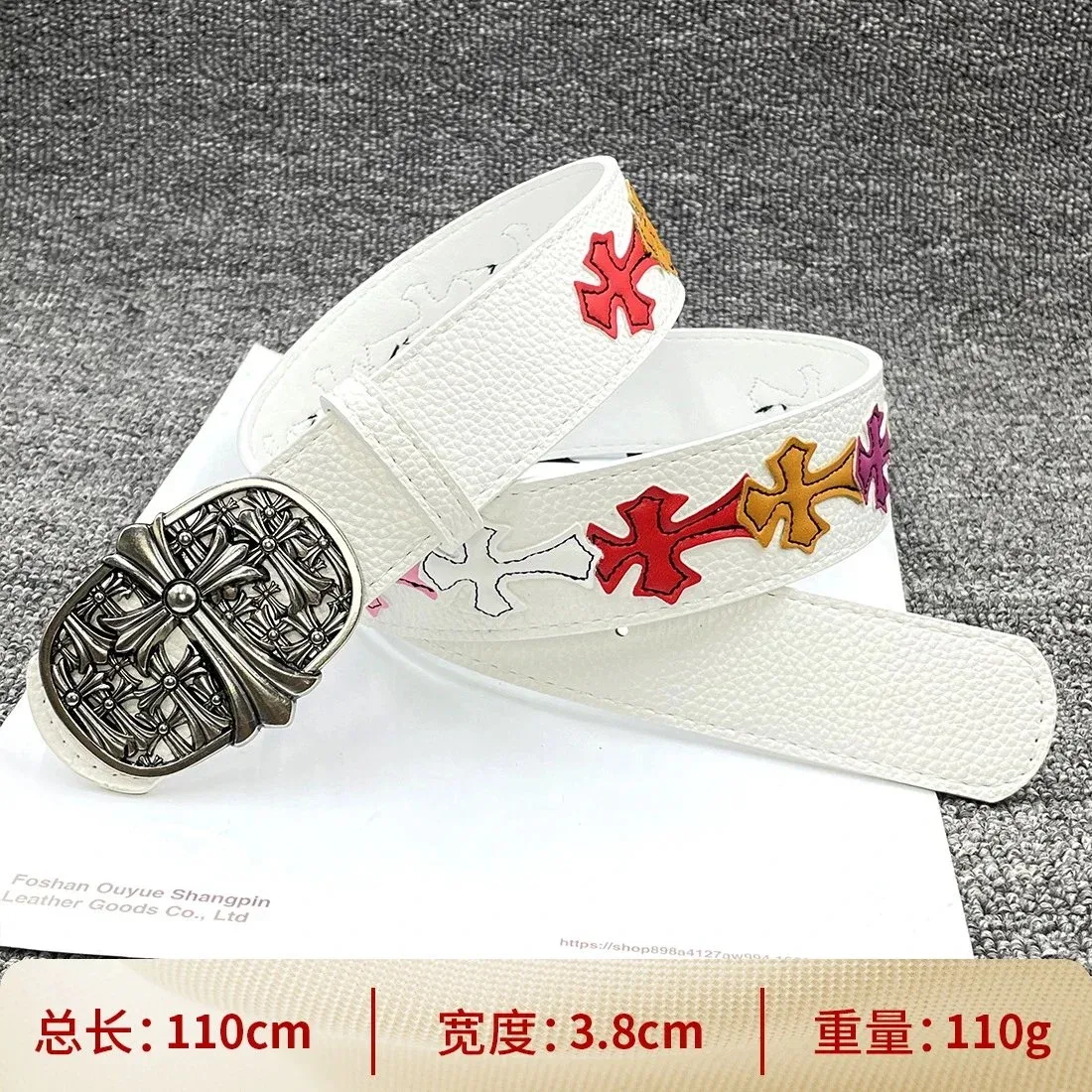Chrome Hearts Chrome Hearts CH Cross White Leather Belt White - 1