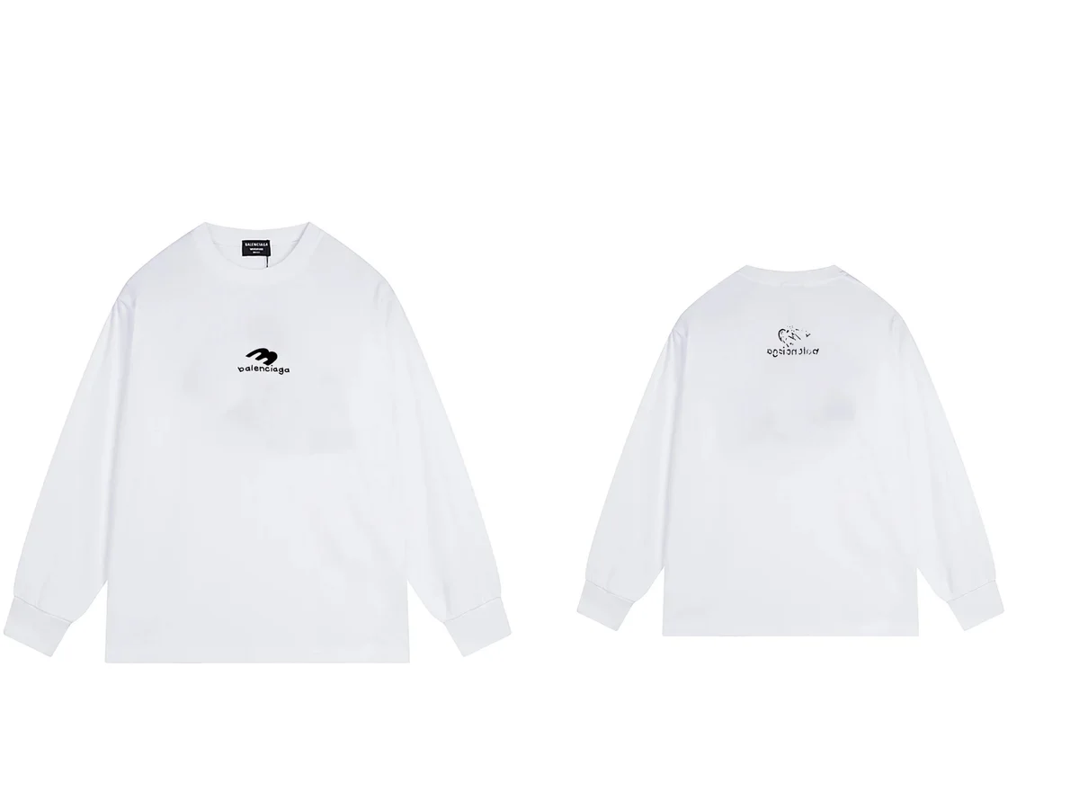 Balenciaga Balenciaga White Logo Long Sleeve T-Shirt White - 1