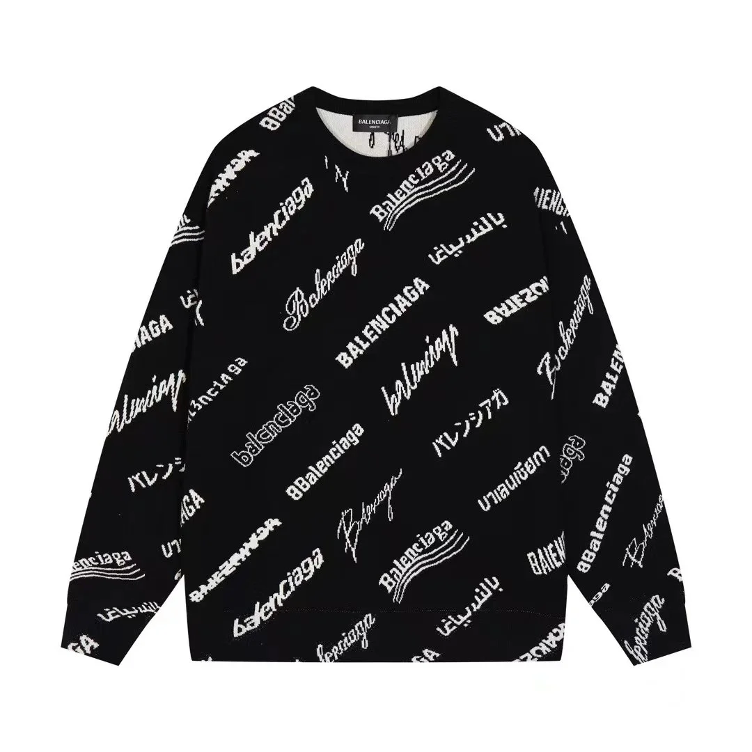 Balenciaga Balenciaga All-Over Logo Knit Sweater Black Black - 1