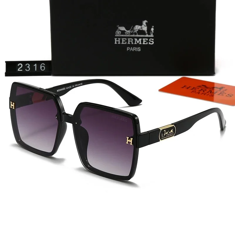 Hermès Hermès Classic Logo Square Sunglasses Black/Purple Black