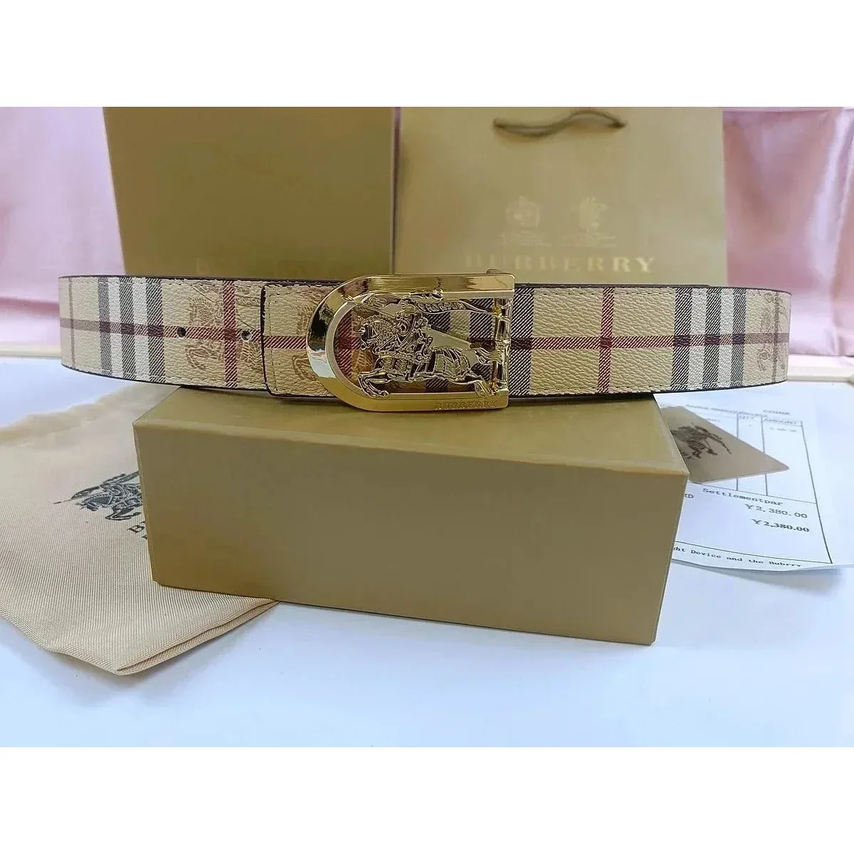 Burberry Burberry Classic Check Gold Belt Beige
