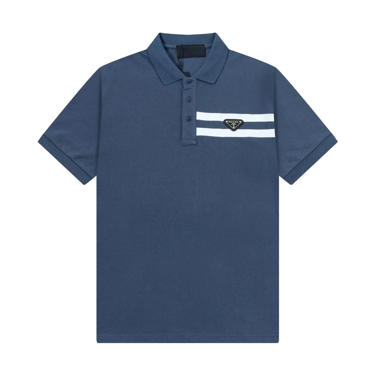 Prada Prada Blue Polo Shirt with White Stripe Detail Blue - 1
