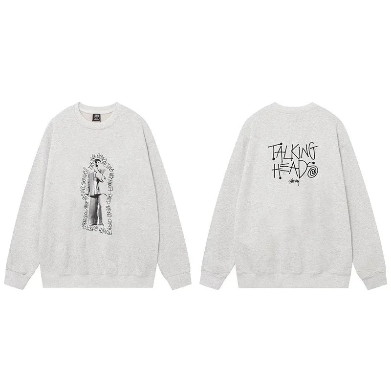 Stussy Stüssy Talking Heads Graphic Crewneck Sweatshirt Grey - 1