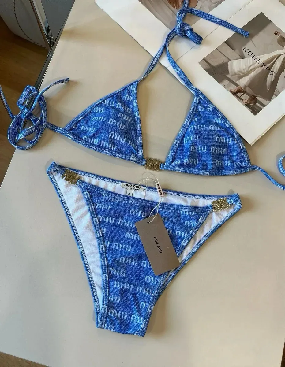 Miu Miu Miu Miu Blue Denim Print Bikini Set Blue - 1