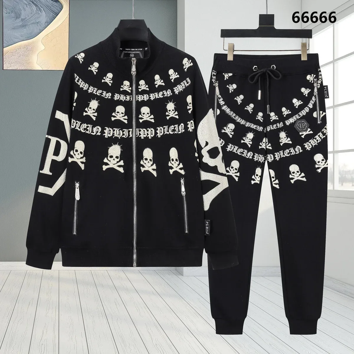 Philipp Plein Philipp Plein Skull Black with White Skulls Tracksuit Black
