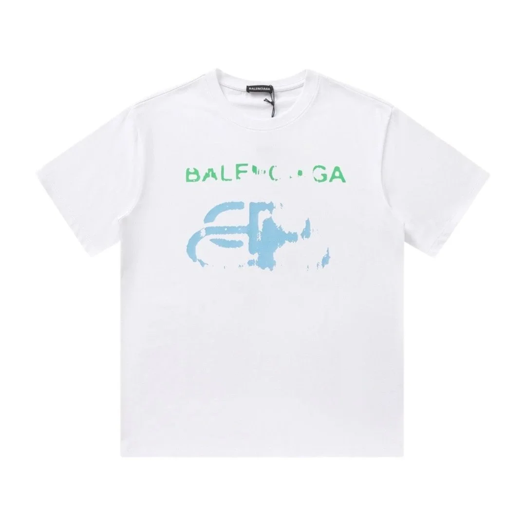Balenciaga Balenciaga White Green & Blue Logo T-Shirt White - 1