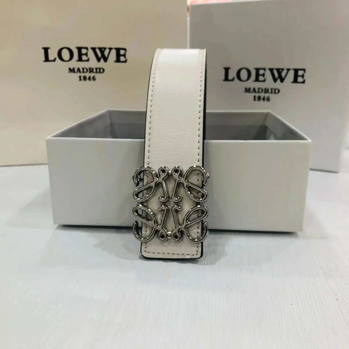 Loewe Loewe Anagram White Silver Buckle Belt White