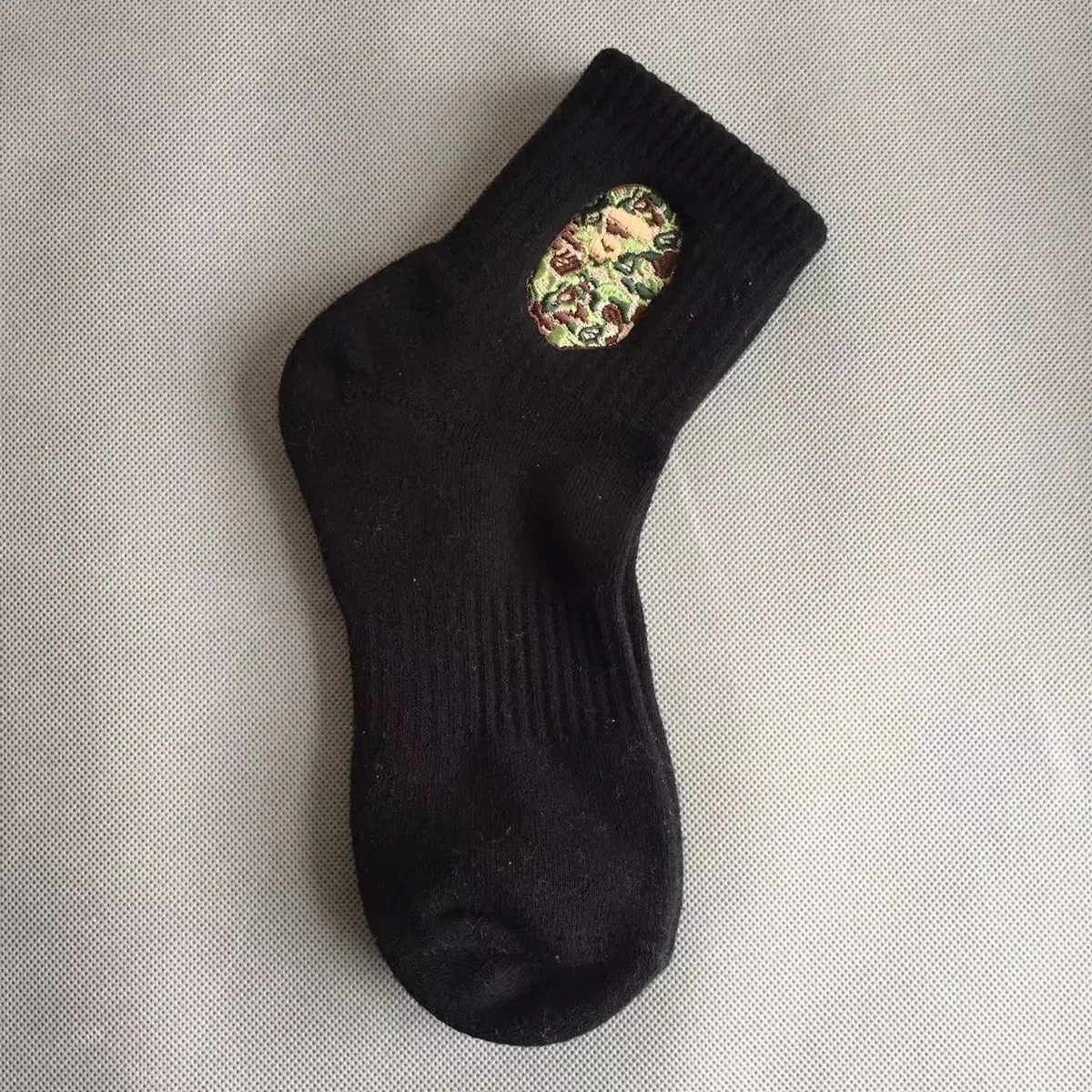Other Black Floral Embroidered Socks Black - 1