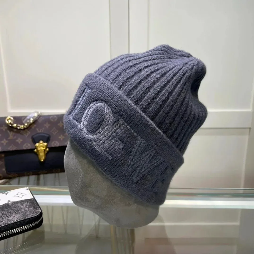 Loewe Loewe Anagram Charcoal Knit Beanie Grey