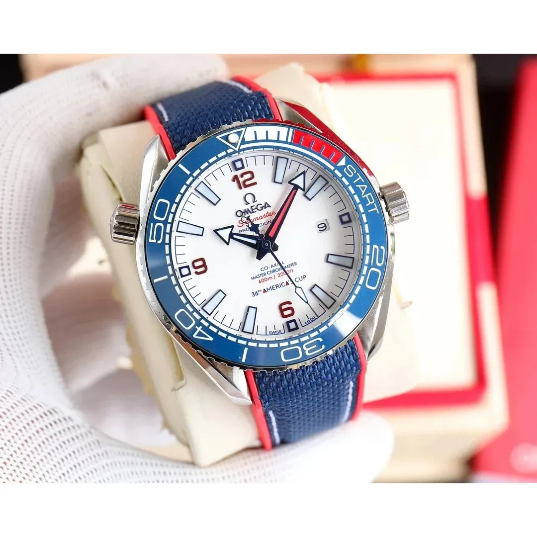Omega Omega Seamaster 36th America Cup Blue Red Strap Watch Blue - 1