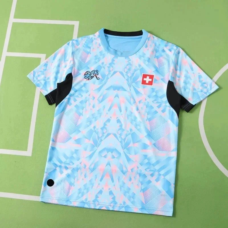 Other Swiss Football Jersey Light Blue Geometric Pattern T-Shirt Blue - 1