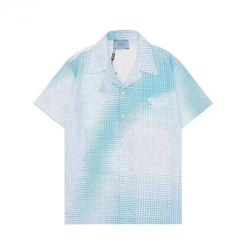 Other Unknown Brand Grid Print Short Sleeve Shirt Blue - 1