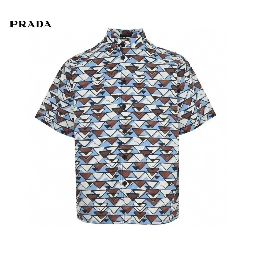 Prada Prada Geometric Print Short Sleeve Shirt Blue - 1