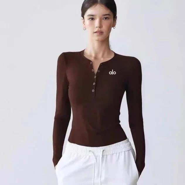 Alo Yoga Alo Coffee Brown Henley Top Brown