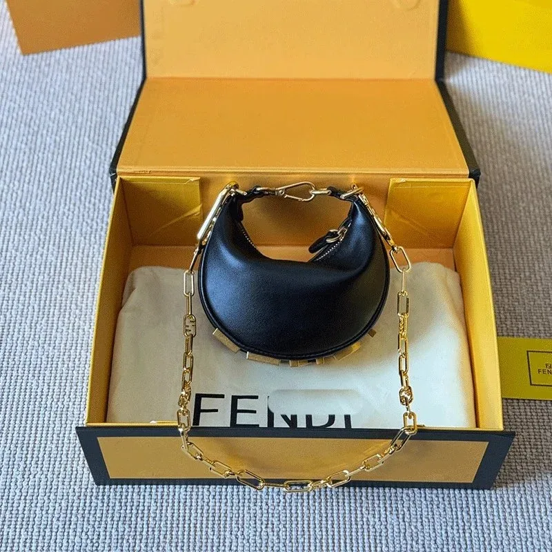 Fendi Fendi Iconic Moon Bag Black Leather Crossbody Black