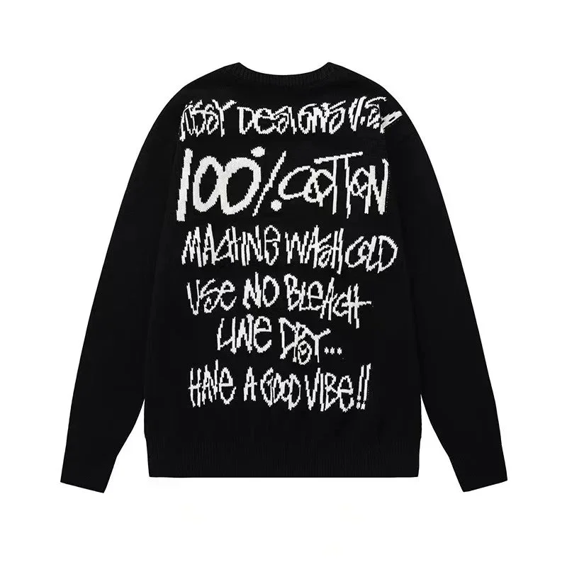 Other Black 100% Cotton Knit Sweater with Graphic Print Black - 1