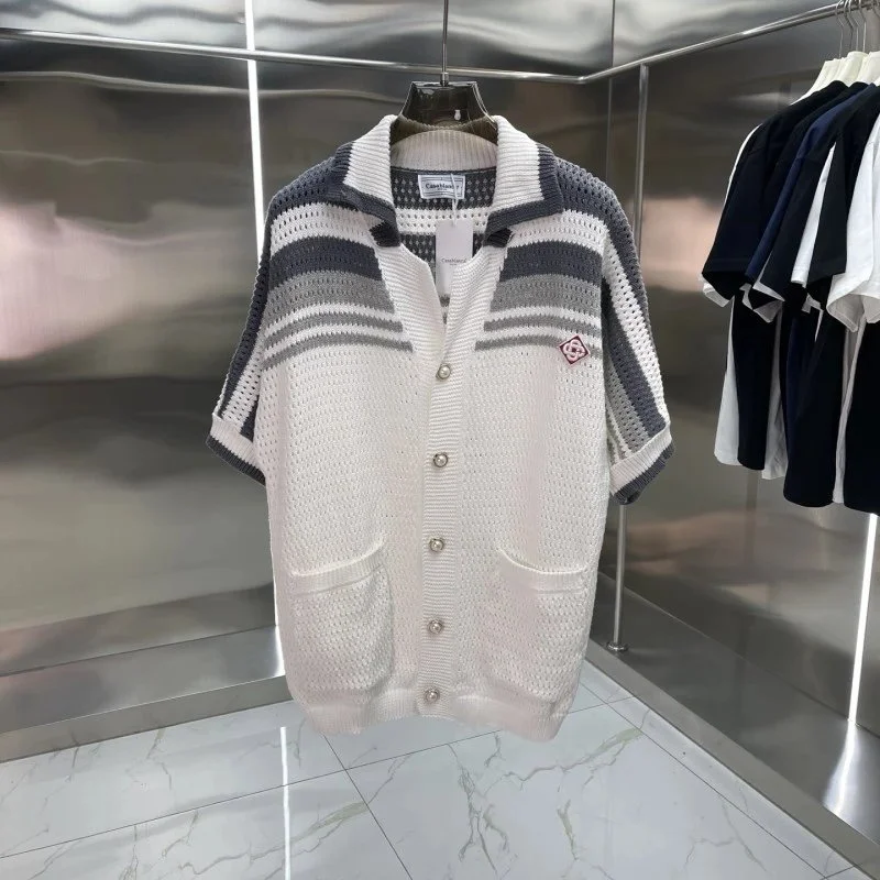 Other Unisex Striped Knit Cardigan in White and Grey White - 1