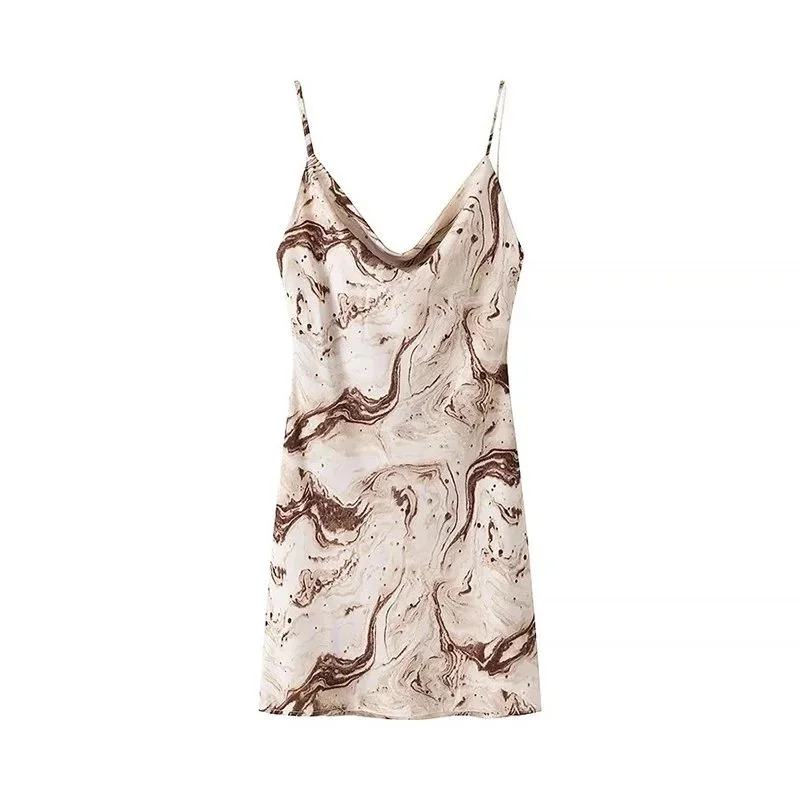 Other Unisex Marble Print Mini Dress Brown - 1