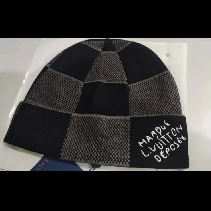Louis Vuitton Louis Vuitton Black/Gray Checkered Beanie Black
