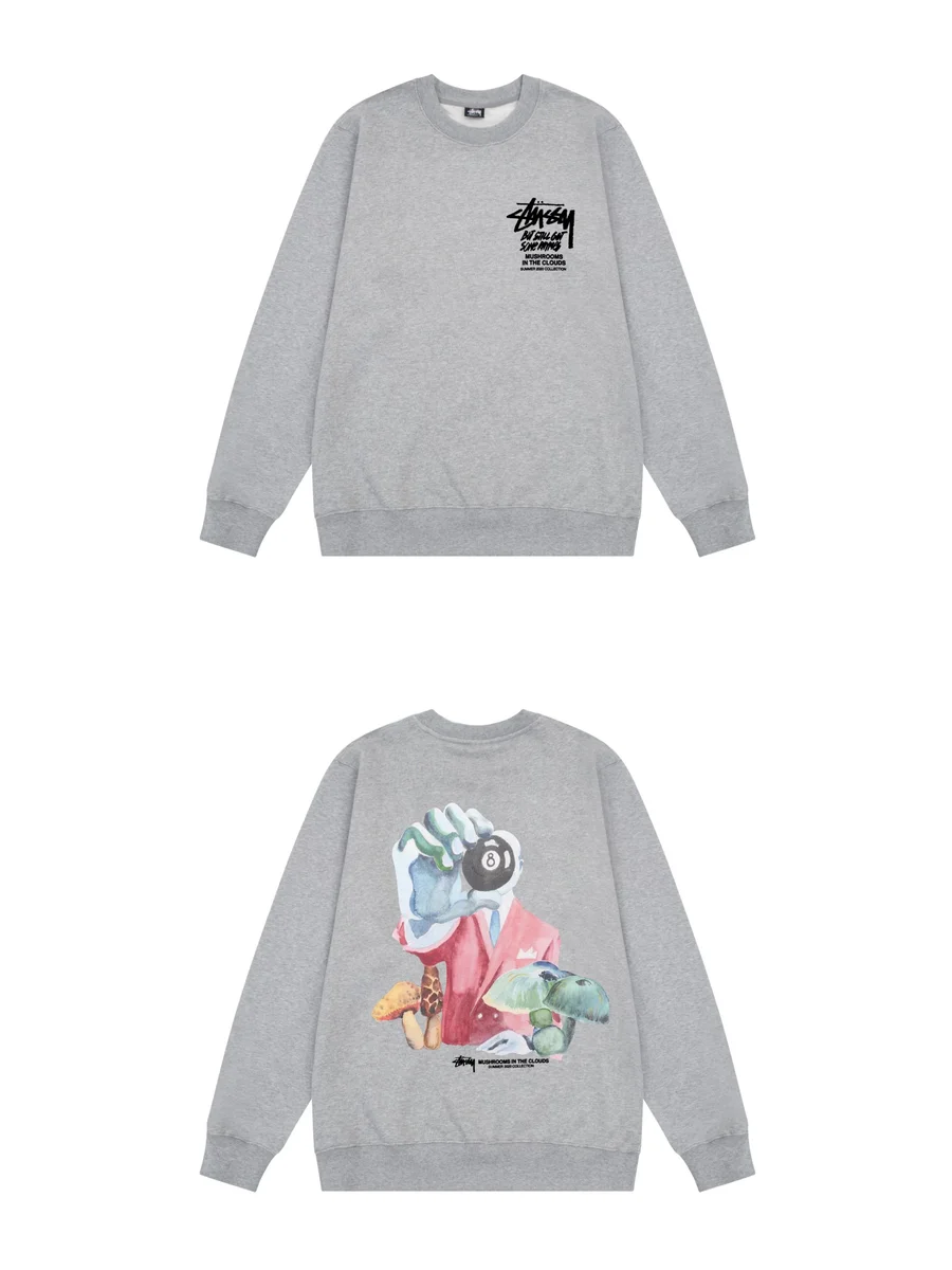Stussy Stussy Stüssy Mushrooms in the Clouds Grey Crewneck Sweatshirt Grey - 1