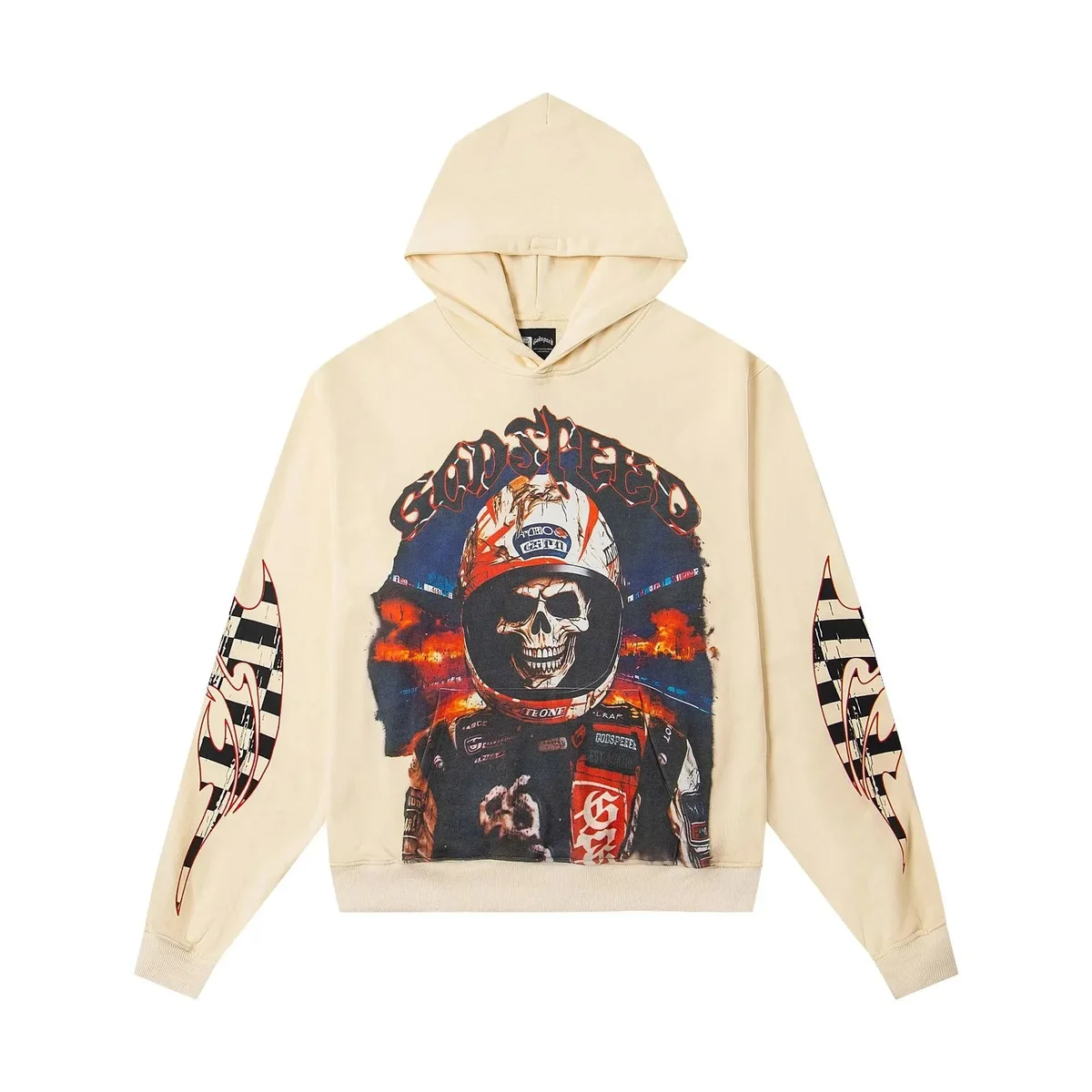 Other Almond Graphic Skull Hoodie Beige - 1
