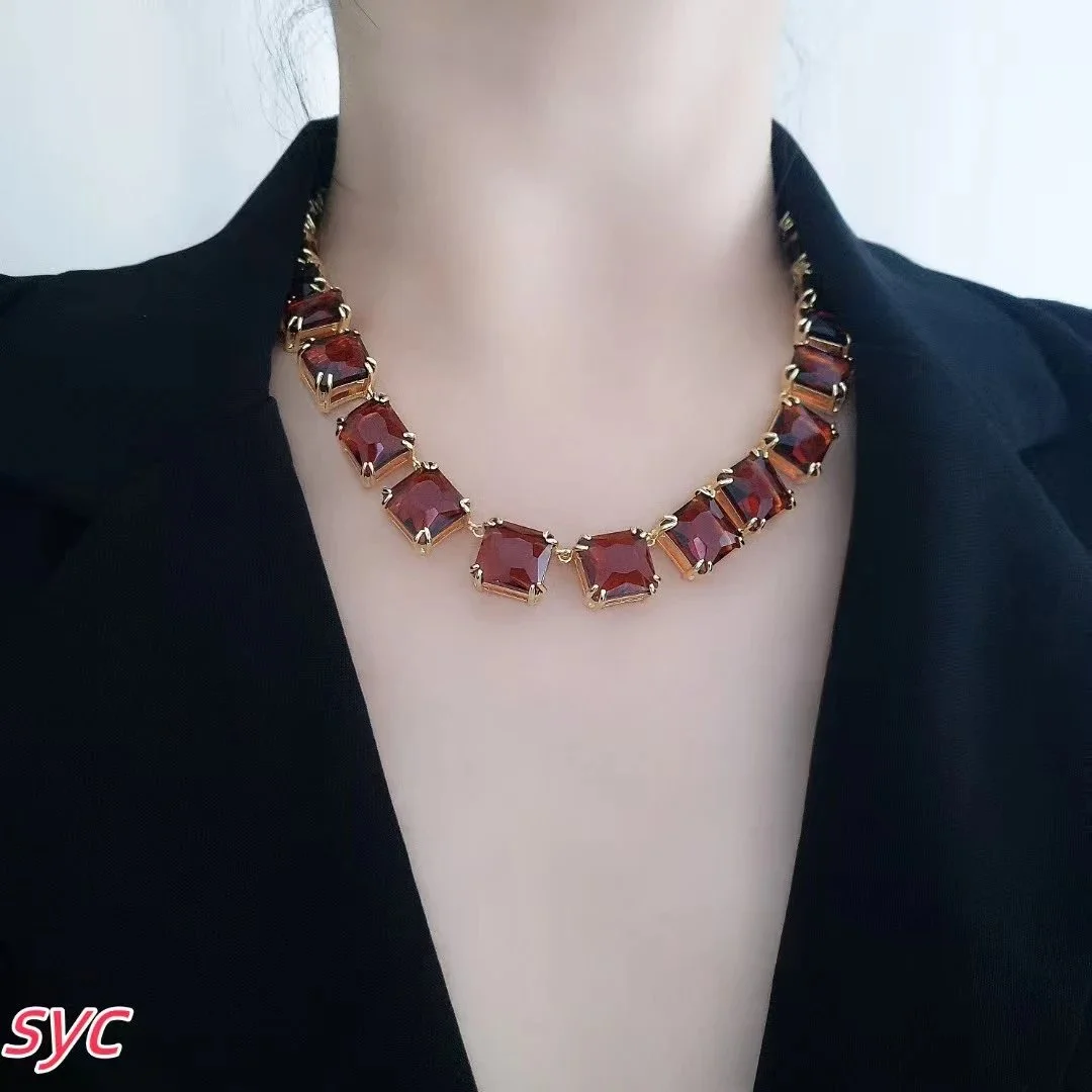 Other Red Crystal Gold Necklace Statement Jewelry Red - 1