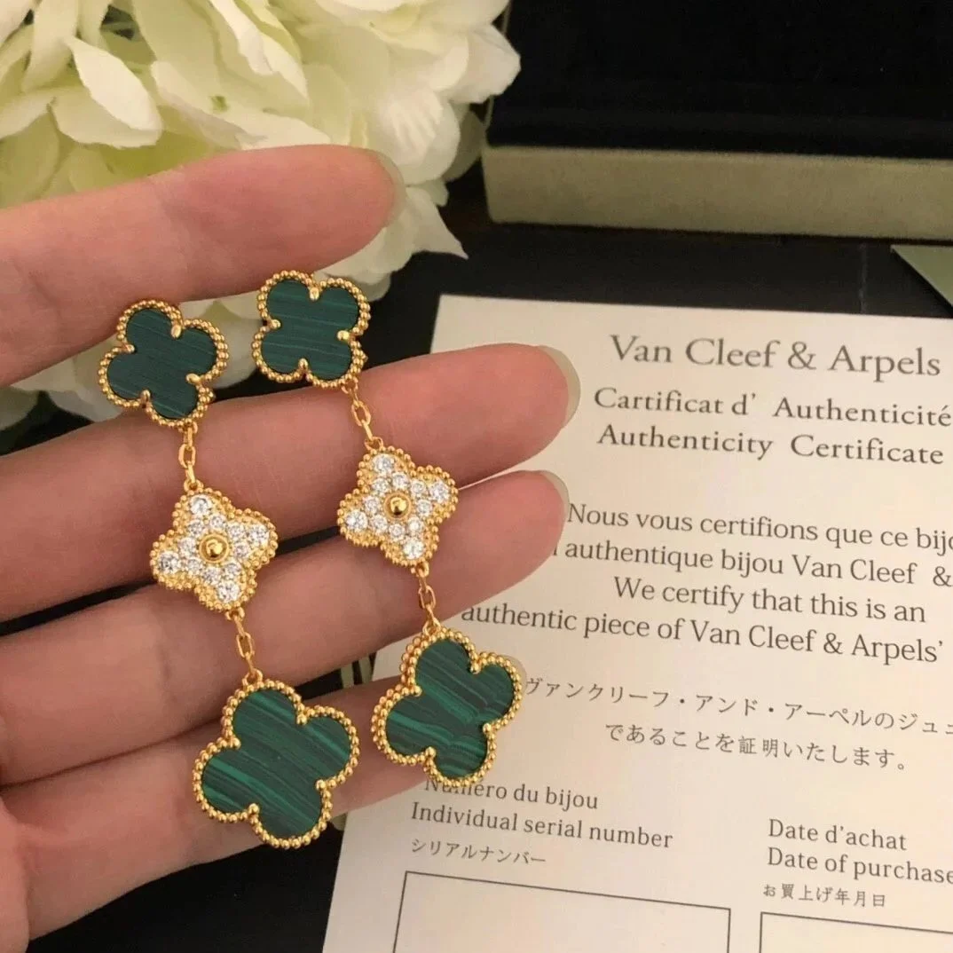 Van Cleef & Arpels Van Cleef & Arpels Alhambra Malachite and Diamond Earrings Green
