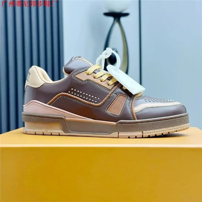 Other Brown Beige Pink Color Block Sneakers Brown - 1
