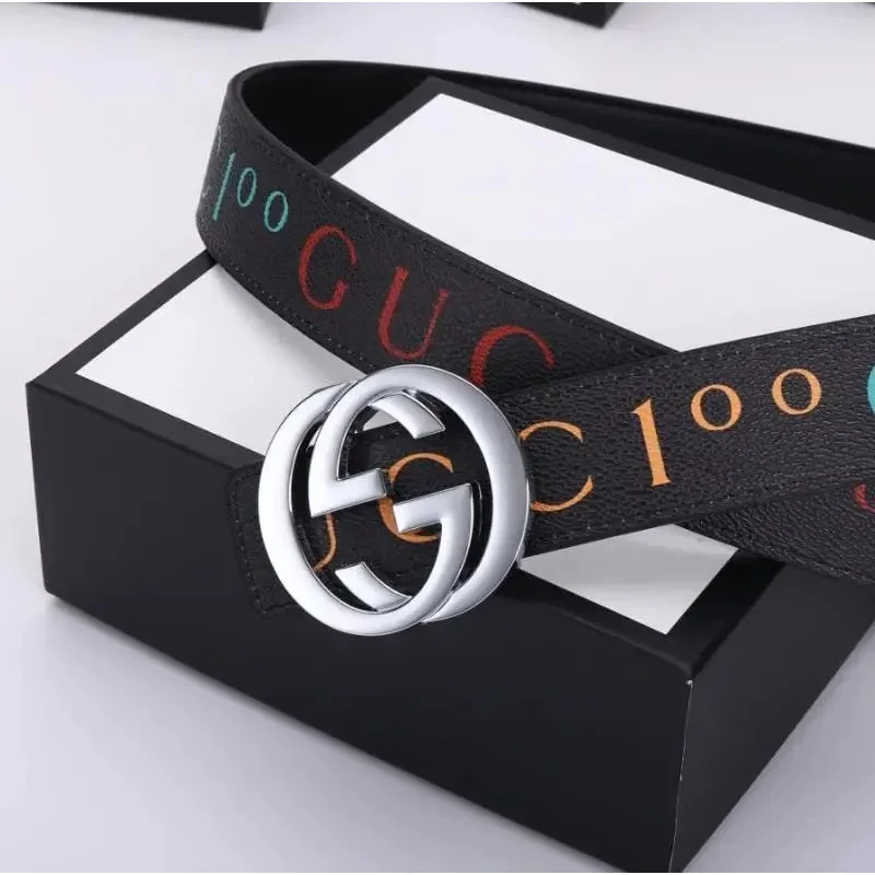 Gucci Gucci Interlocking G A-2 Silver Label Multicolor Print Belt Black