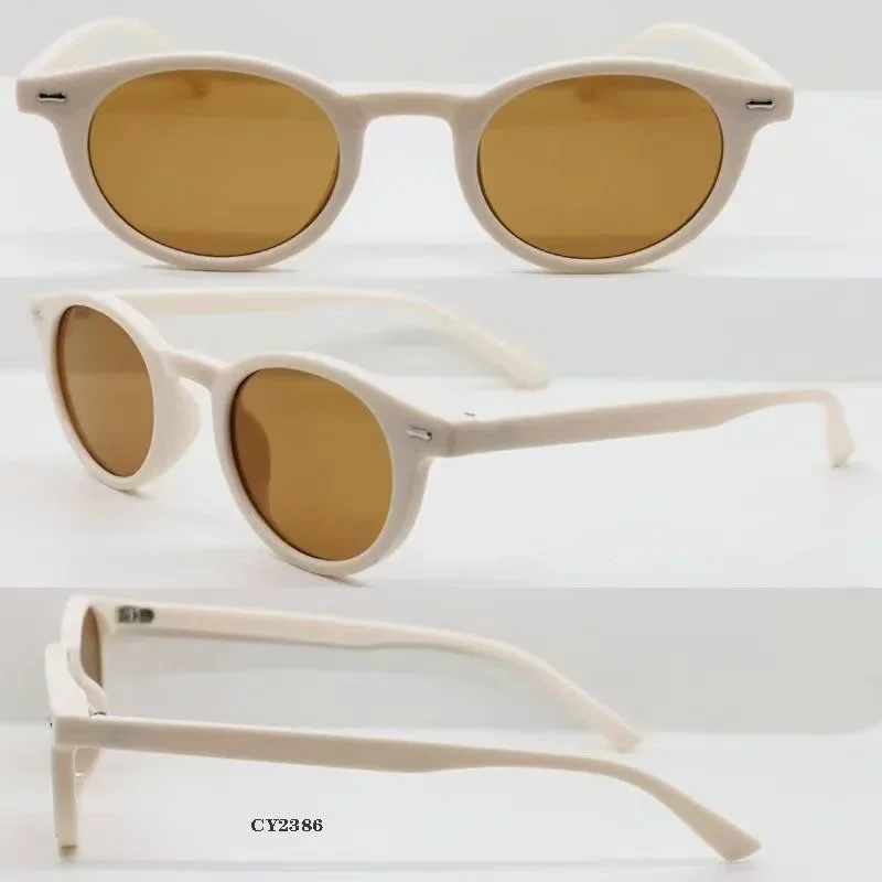 Other Unisex Round Sunglasses Cream Frame Brown Lenses Eyewear Cream - 1