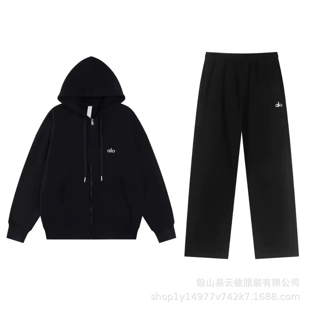 Alo Yoga Alo Yoga Triple Black Full Zip Hoodie & Pants Tracksuit Set Black - 1