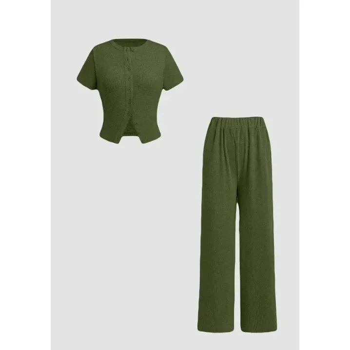 Other Olive Green Co-ord Set Casual Top & Pants Green - 1
