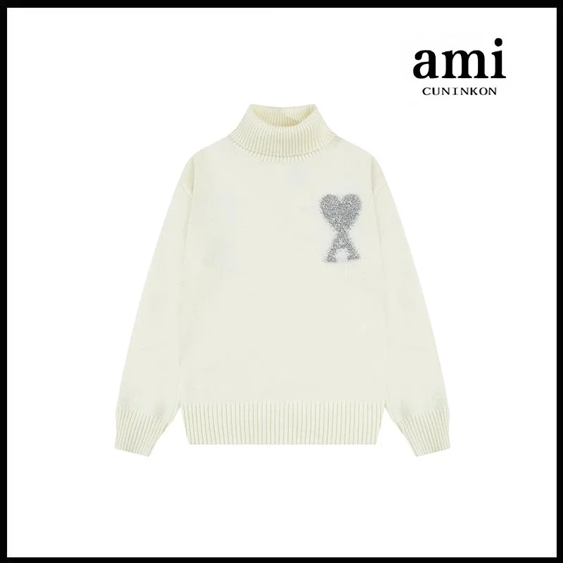 Ami Paris ami CUNINKON Silver Heart Turtleneck Sweater Cream Cream - 1