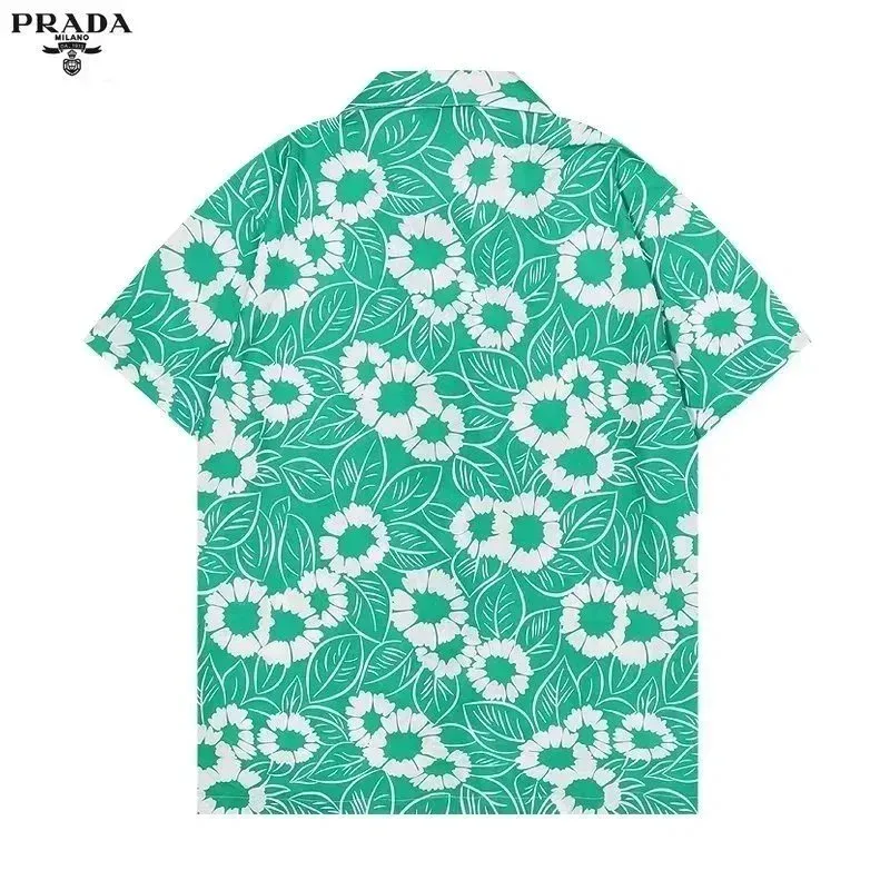 Prada Prada Floral Print Short Sleeve Shirt Green - 1