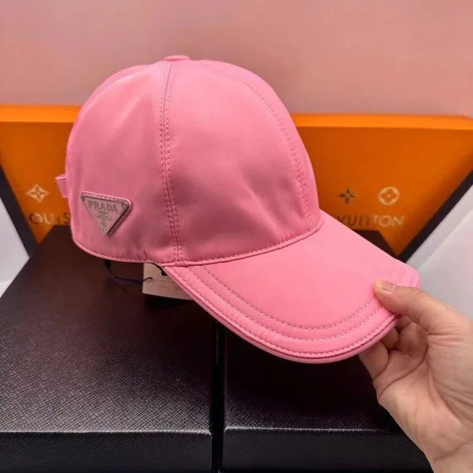 Prada Prada Pink Triangle Logo Cap Baseball Hat Pink - 1