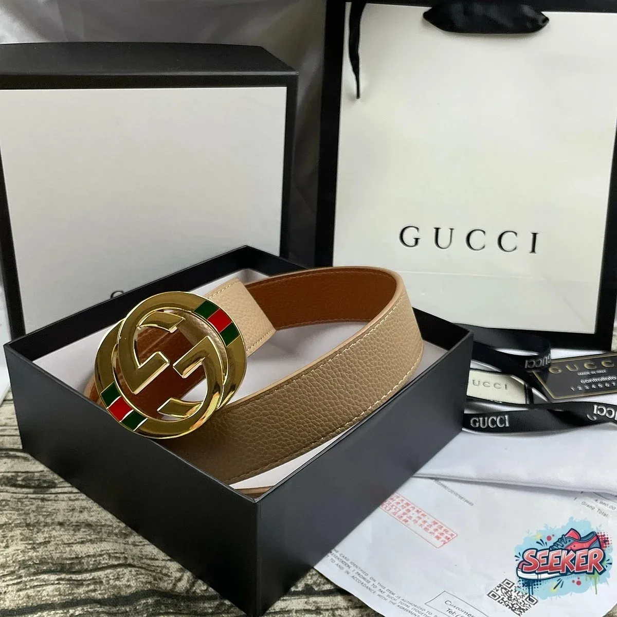 Gucci Gucci GG Belt Beige Leather Belt Beige - 1