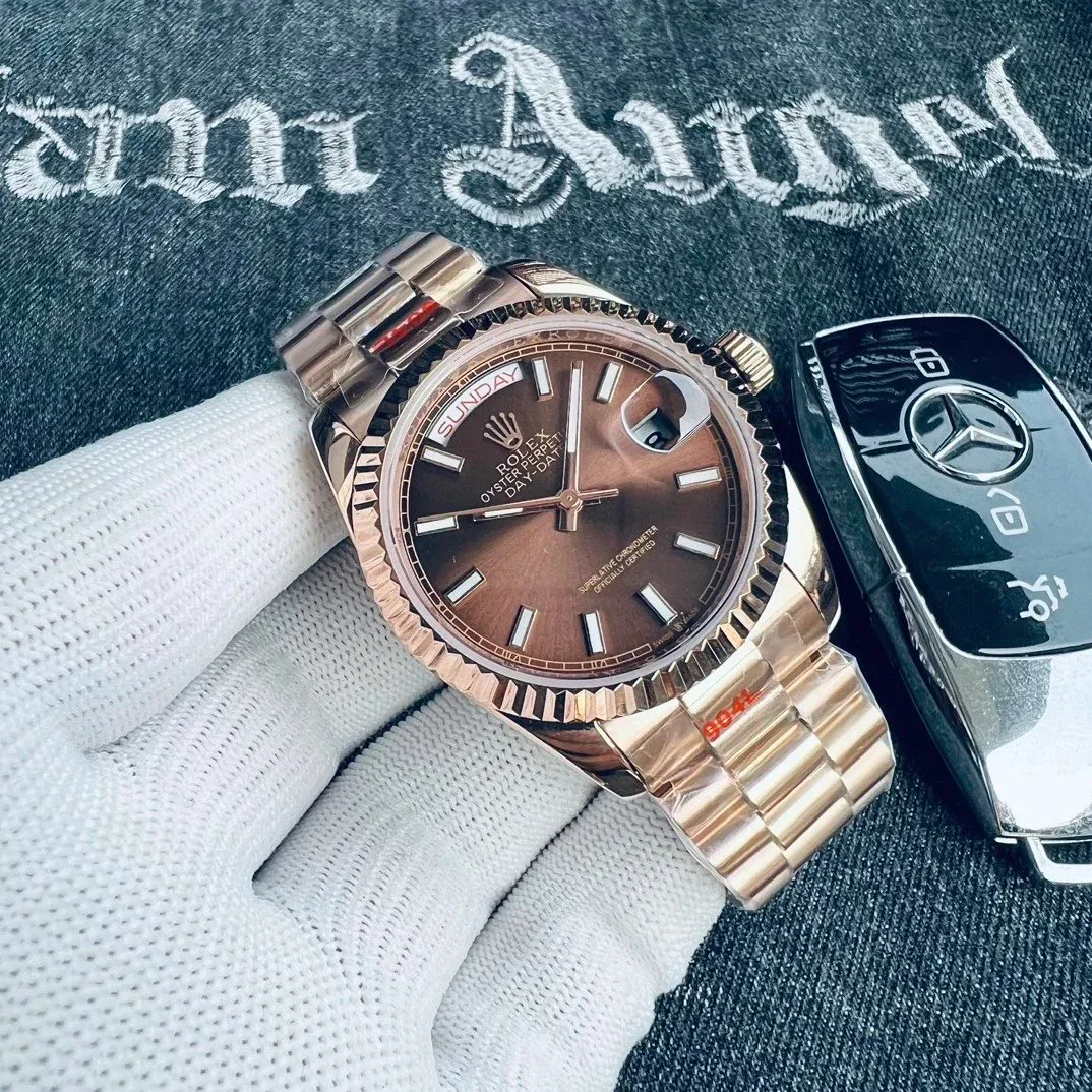 Rolex Rolex Day-Date 40mm Rose Gold Case & Brown Dial Steel Bracelet Gold - 1