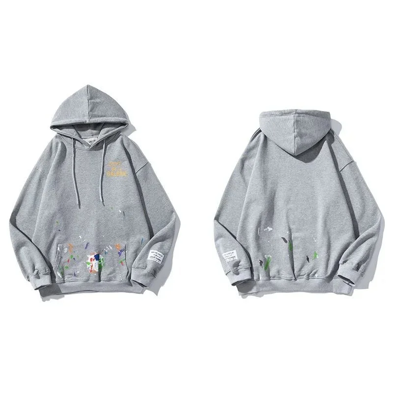 Other Unisex Grey Paint Splatter Hoodie Sweatshirt Grey - 1