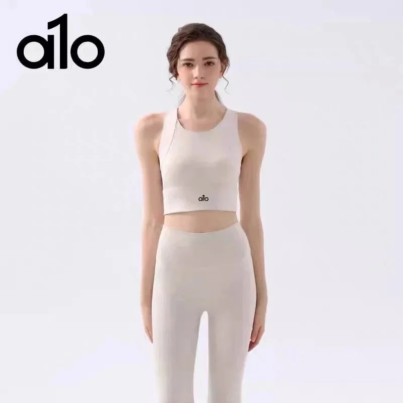 Alo Yoga Alo Ivory White Set Casual Sports Top & Leggings Cream - 1