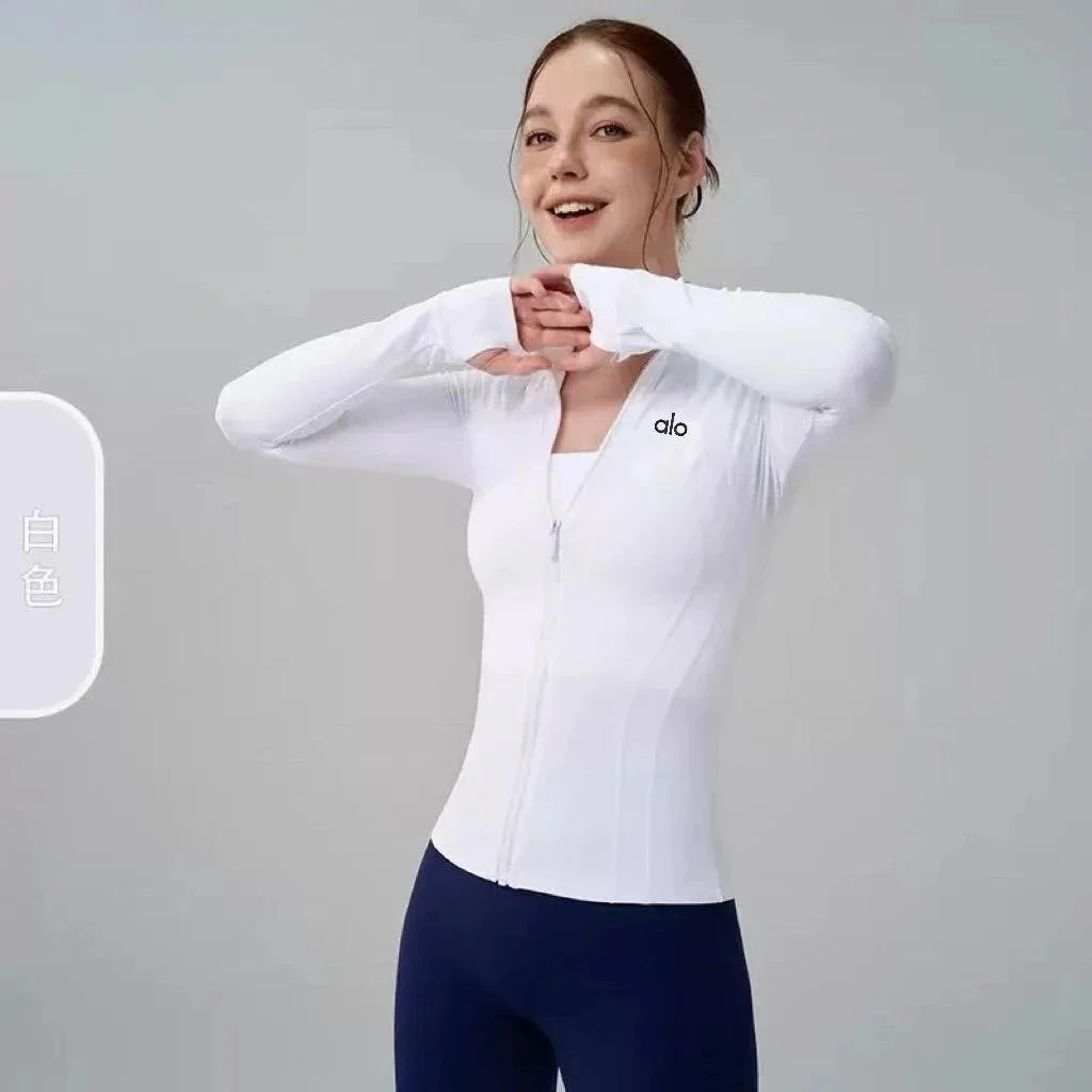 Alo Yoga Alo White Zip-Up Long Sleeve Top White - 1