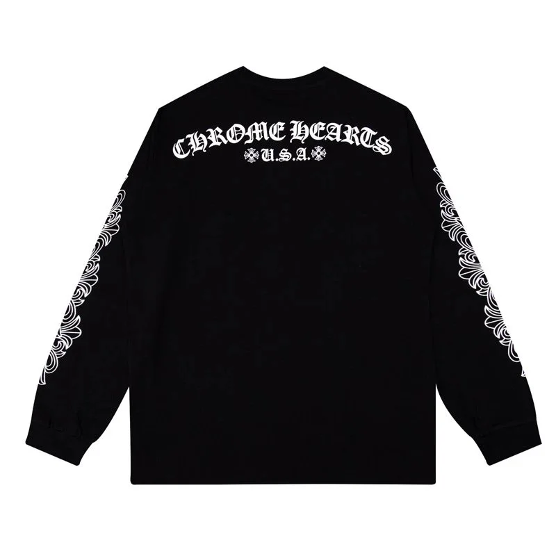 Chrome Hearts Chrome Hearts Black Floral Cross Long Sleeve T-Shirt Black - 1