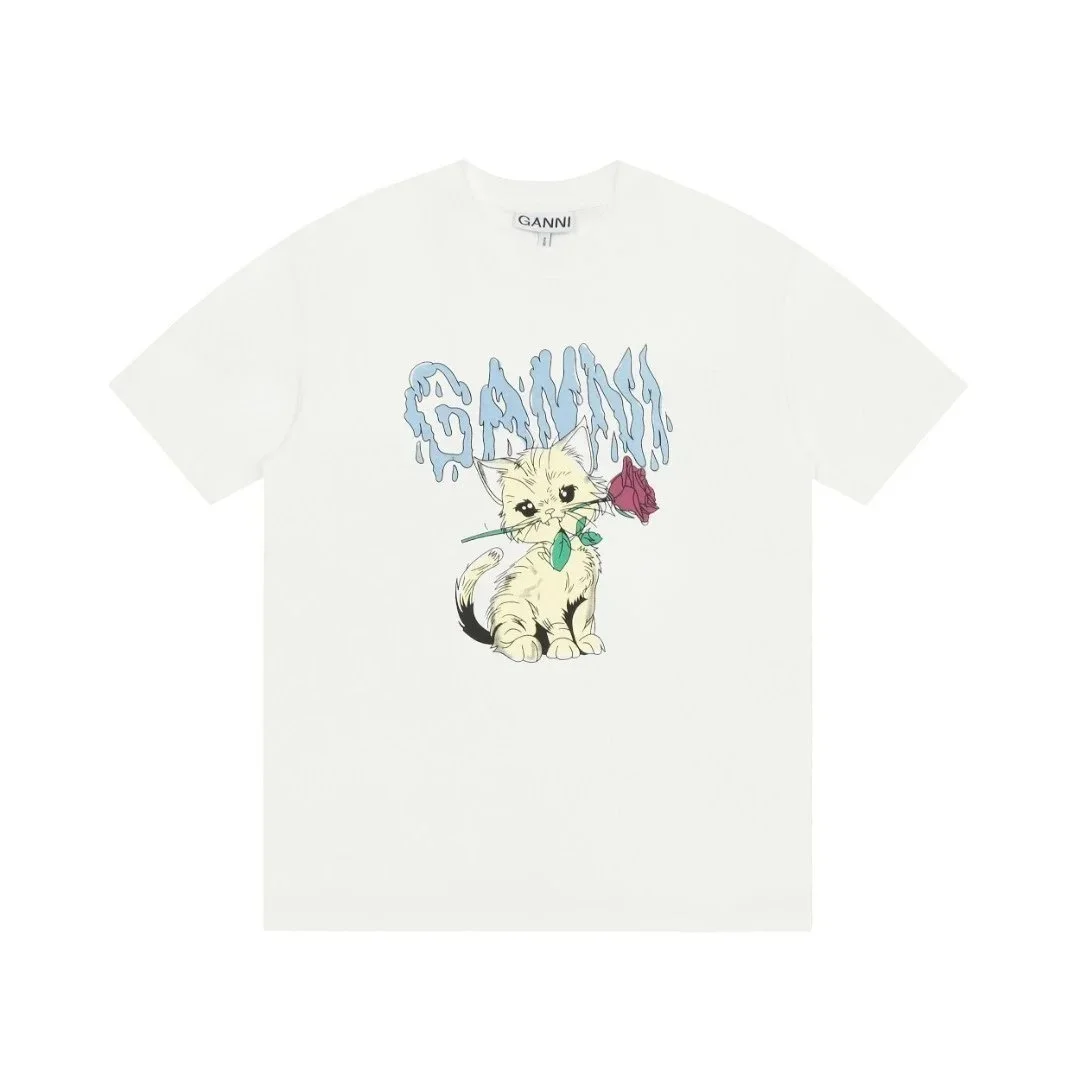 Ganni Ganni Cat Rose T-Shirt White T-Shirts White - 1