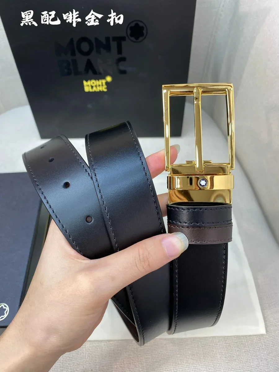 Montblanc Montblanc Black/Gold Leather Belt Black