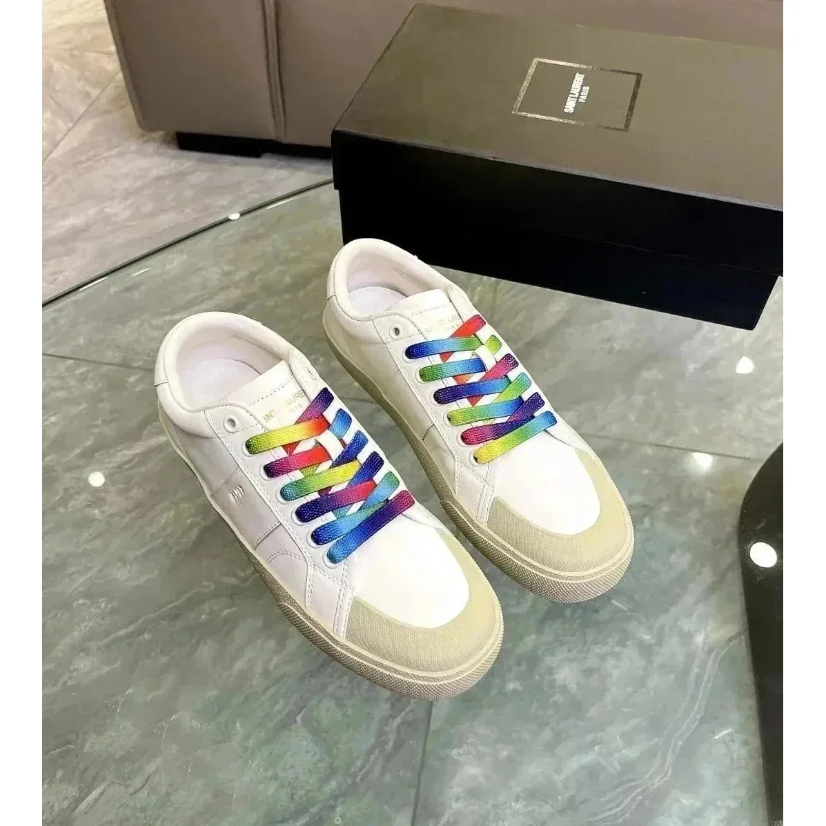 Saint Laurent Saint Laurent Low Top Rainbow Lace Sneakers White