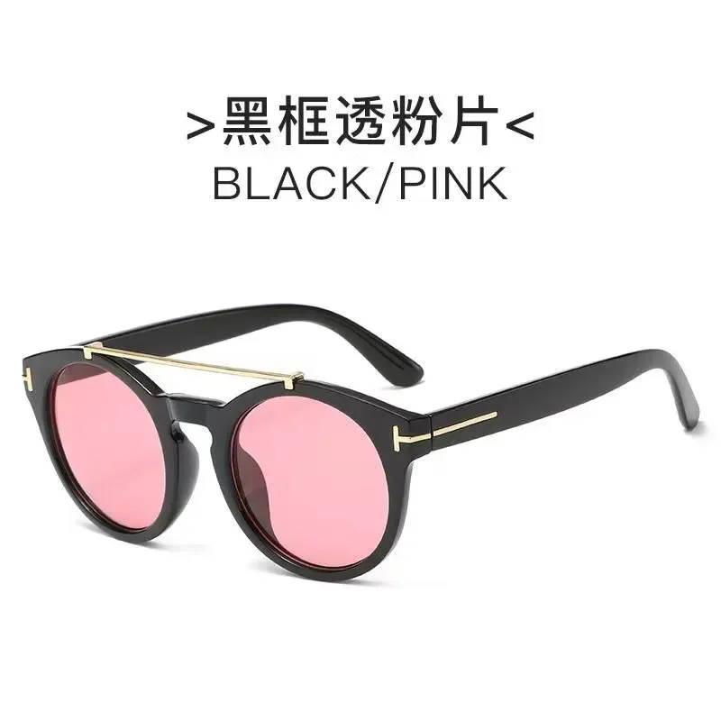 Other Unisex Black/Pink Round Sunglasses Eyewear Black - 1