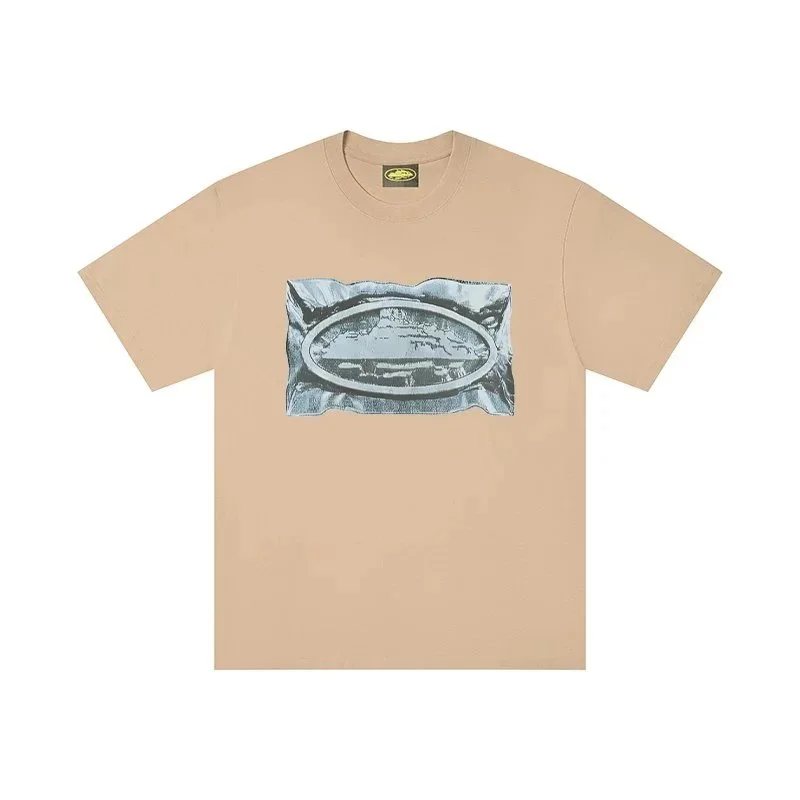 Other Unisex Beige Graphic T-Shirt with Foil Print Beige - 1