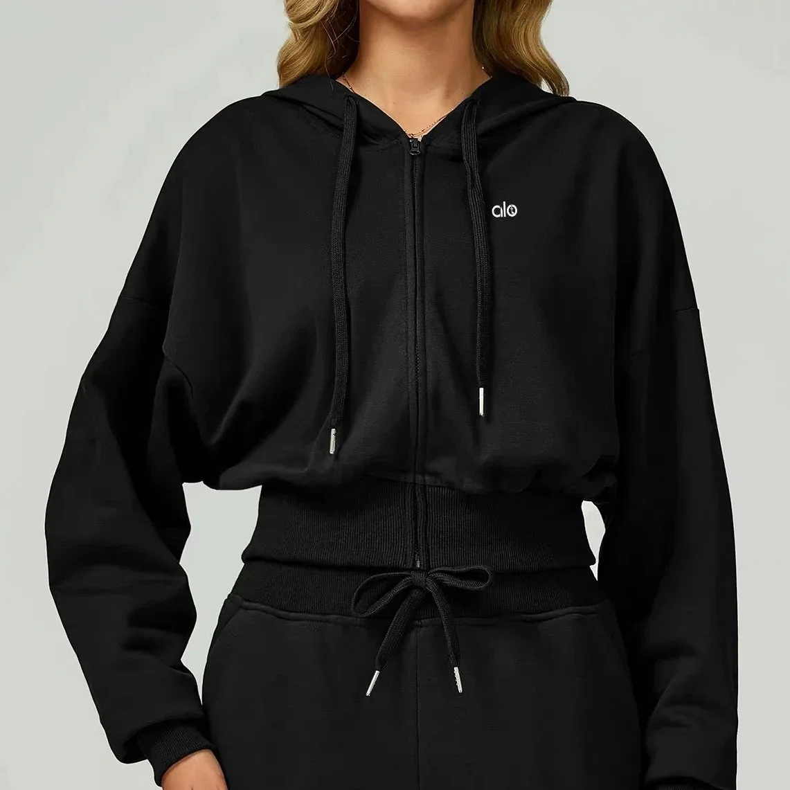 Other Alo Advanced Cropped Zip-Up Hoodie in Advanced Black Black - 1