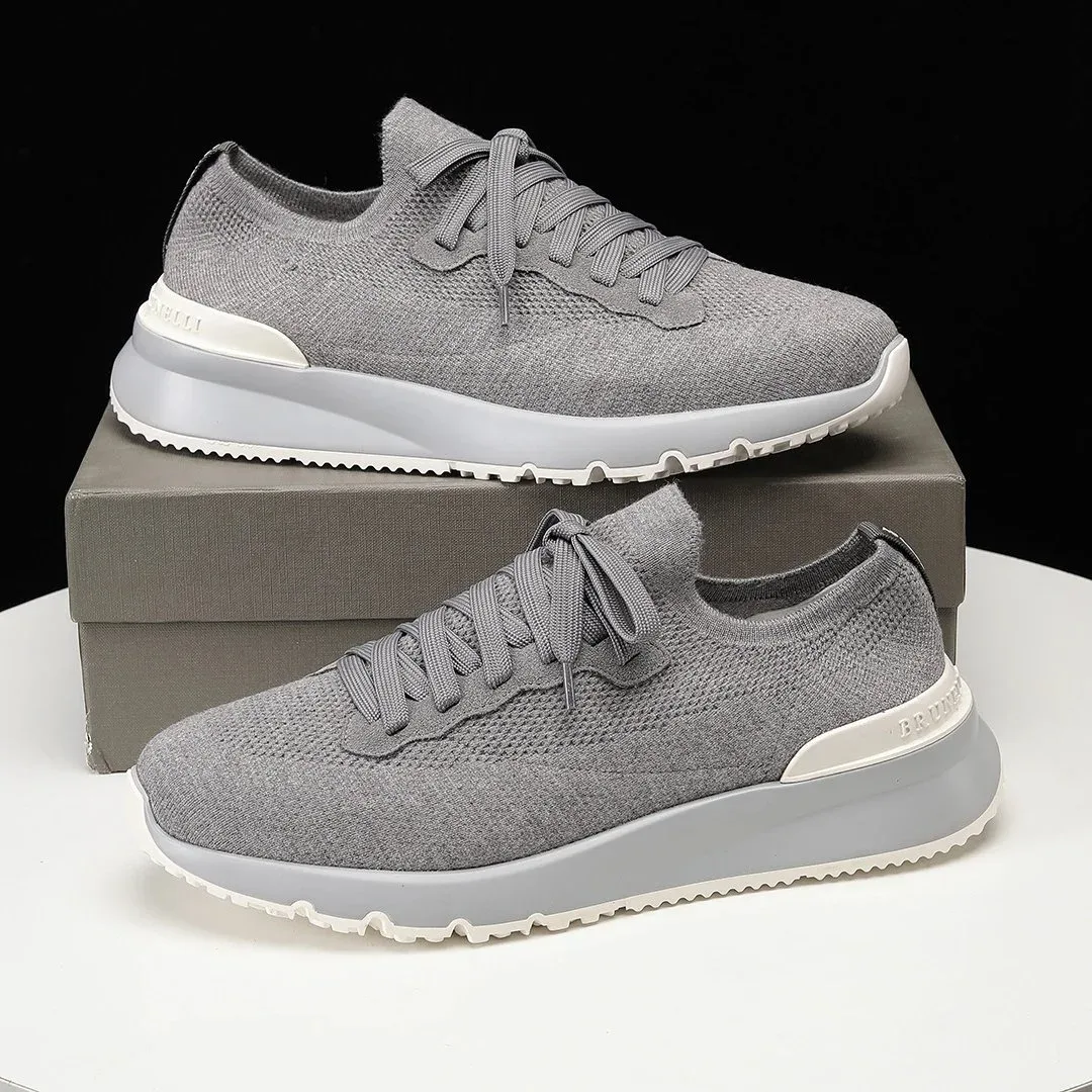 Other Unisex Grey Knit Sneakers with White Sole Grey - 1