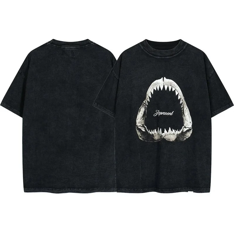 Other Distressed Black Shark Print T-Shirt Black - 1