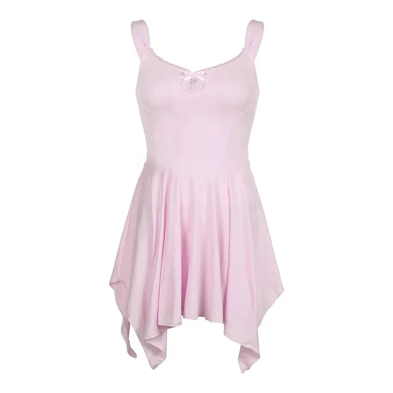 Other Pink Asymmetrical Flare Dress with Bow Detail Pink - 1